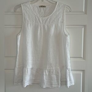 Francesca Bettini 100% Linen Sleeveless Eyelet Ruffle Hem Blouse Top Boho Medium